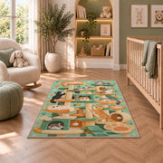 Cat Tree Playground rug in a nursery with a crib and armchair