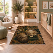 Maine Coon on Velvet Chair rug in a nursery with a crib and armchair