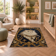 Royal Persian Cat Portrait rug in a nursery with a crib and armchair
