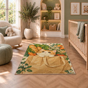 Cat in Grocery Bag rug in a nursery with a crib and armchair