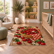 Cherry Basket Rug in a nursery with a crib and armchair