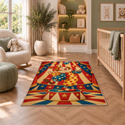 Vintage Clown Rug in a nursery with a crib and armchair