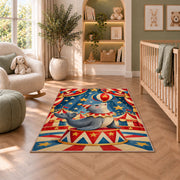 Circus Seal Rug in a nursery with a crib and armchair