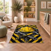 Hard Hat and Tools Rug in a nursery with a crib and armchair