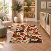 Dachshund Pattern Rug in a nursery with a crib and armchair