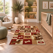 Dachshund Checkered Rug in a nursery with a crib and armchair