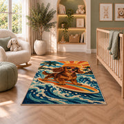 Surfing Dachshund Rug in a nursery with a crib and armchair