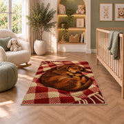 Sleeping Dachshund Blanket Rug in a nursery with a crib and armchair