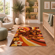 Retro Dachshund Rug in a nursery with a crib and armchair