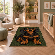 Black and Tan Dachshund Rug in a nursery with a crib and armchair