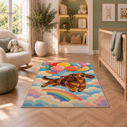 Dachshund Balloons Rug in a nursery with a crib and armchair