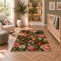 Floral Dachshund Rug in a nursery with a crib and armchair