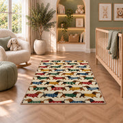 Dachshund Parade in Sweaters rug in a nursery with a crib and armchair