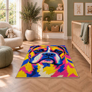 Pop Art Boxer Dog rug in a nursery with a crib and armchair