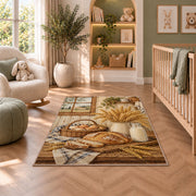 Farmhouse Kitchen Table rug in a nursery with a crib and armchair