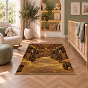 Horse Stable Barn Interior rug in a nursery with a crib and armchair