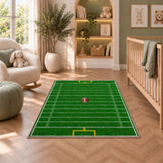 Football Field rug in a nursery with a crib and armchair