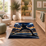 Quarterback Stadium Lights rug in a nursery with a crib and armchair
