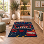Football Tailgate Party rug in a nursery with a crib and armchair