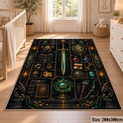 Dark fantasy sword and relics area rug in a nursery