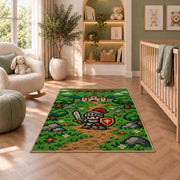 Pixel Knight Adventure rug in a nursery with a crib and armchair