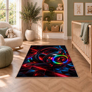 RGB Gaming Headset rug in a nursery with a crib and armchair