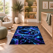VR Headset Cyberspace rug in a nursery with a crib and armchair