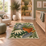 Gardening Rug in a nursery with a crib and armchair