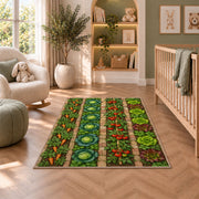Vegetable Garden Rug in a nursery with a crib and armchair