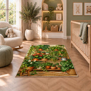 Houseplant Shelf Rug in a nursery with a crib and armchair