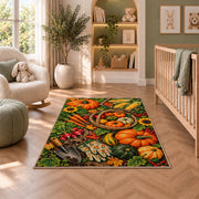Fall Harvest Garden Rug in a nursery with a crib and armchair