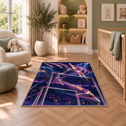 Uneven Bars Gymnastics Rug in a nursery with a crib and armchair