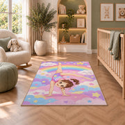Cute Little Gymnast Rug in a nursery with a crib and armchair