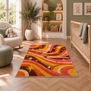 Retro Gymnastics Rug in a nursery with a crib and armchair
