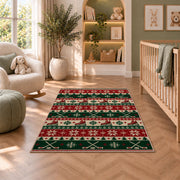 Hockey Christmas Sweater rug in a nursery with a crib and armchair
