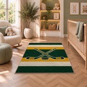 Hockey Jersey Stripes rug in a nursery with a crib and armchair