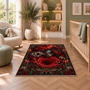 Gothic vampire red vortex area rug in a nursery seating area