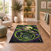 Glowing green skeleton well vortex area rug in a nursery seating area