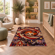 Creepy circus clown spiral area rug in a nursery seating area