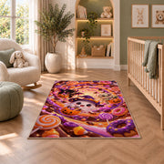 Cute ghost witch candy swirl area rug in a nursery seating area