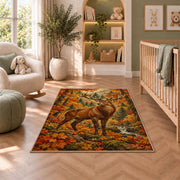 Autumn Whitetail Buck rug in a nursery with a crib and armchair