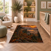 Tree Stand Sunrise rug in a nursery with a crib and armchair