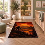 Bowhunter Sunset rug in a nursery with a crib and armchair
