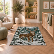 Winter Buck rug in a nursery with a crib and armchair