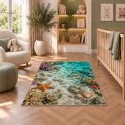 Turquoise Coral Reef Rug, Starfish Ocean Area Carpet for Coastal Bedroom and Kids Room Decor - image 3