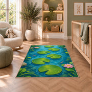 Green Lily Pad Pond Rug, Blue Water Nature Area Carpet for Kids Bedroom and Peaceful Room Decor - image 3