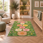 Pastel Flower Garden Rug, Pink Daisy Green Area Carpet for Kids Bedroom and Spring Room Decor - image 3