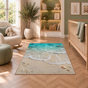 Turquoise Beach Shore Rug, Sandy Ocean Wave Area Carpet for Coastal Bedroom and Living Room Decor - image 3
