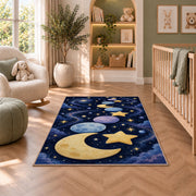 Golden Moon and Planets Rug, Navy Starry Space Area Carpet for Kids Bedroom and Nursery Decor - image 3