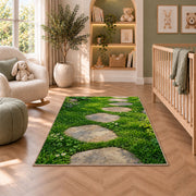 Green Garden Stone Path Rug, Meadow Nature Area Carpet for Kids Bedroom and Cozy Room Decor - image 3